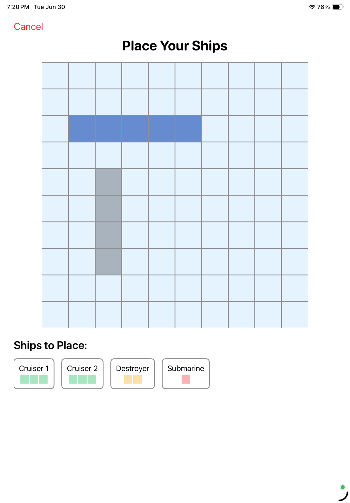 iPad ship placement