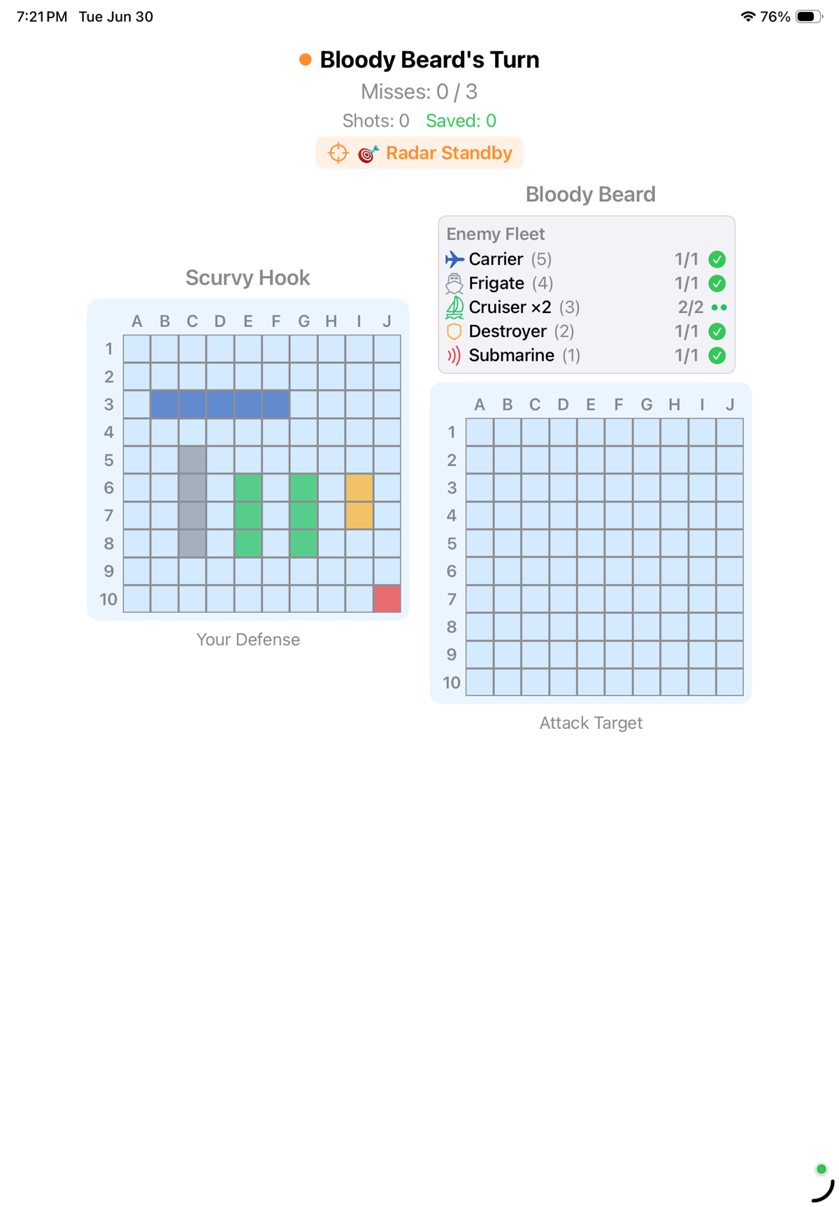 iPad combat — defense and target side by side