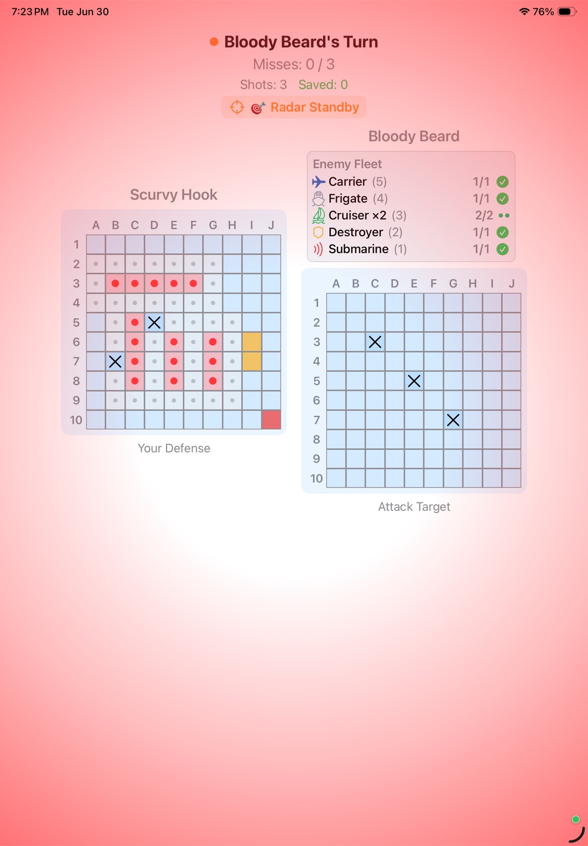 iPad board under fire on the opponent's turn