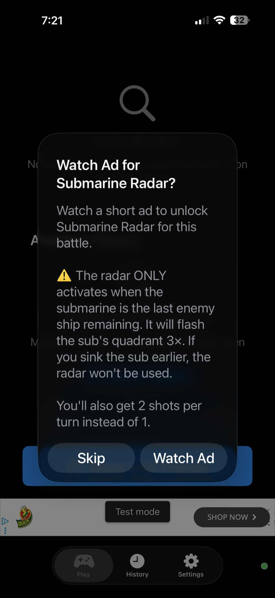 Prompt to unlock submarine radar