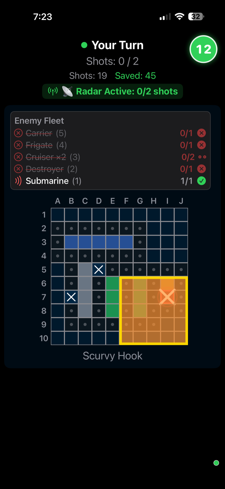 Radar flashing the last ship's quadrant